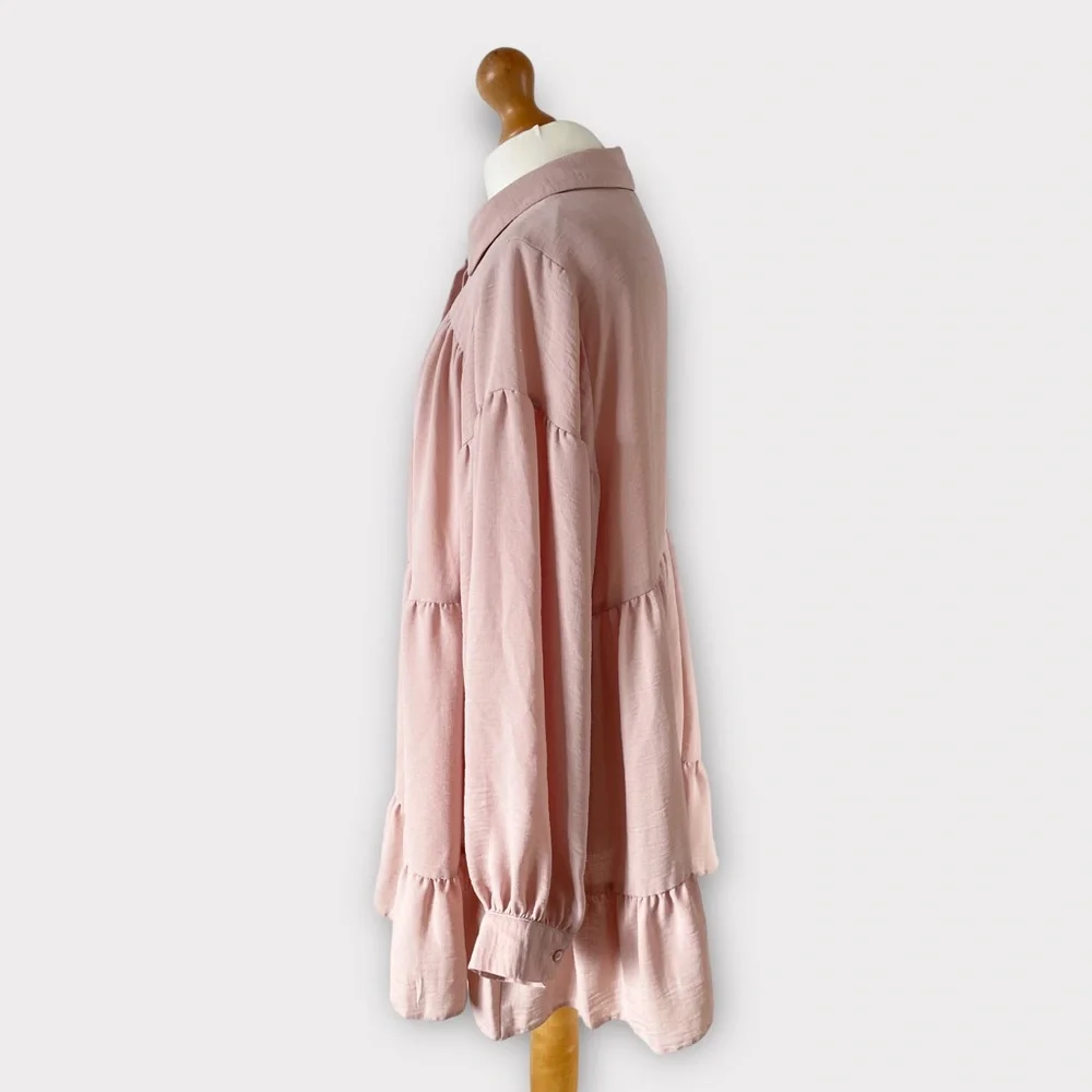 Evans Tiered Shirt Blouse Top Tunic Fit Plus Size 20 Pink Blush Long Sleeve - Picture 7 of 9